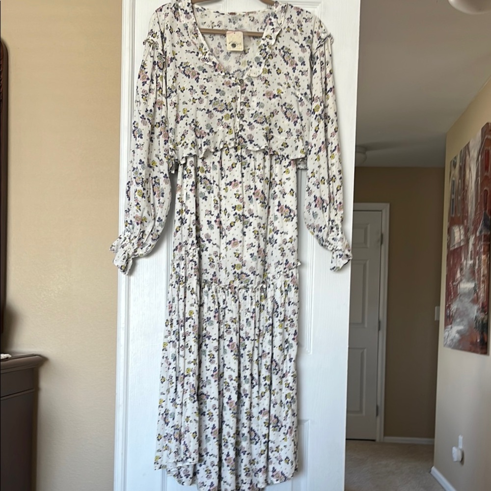 Free People Floral Long Sleeve Maxi Skirt & Top Set sz S